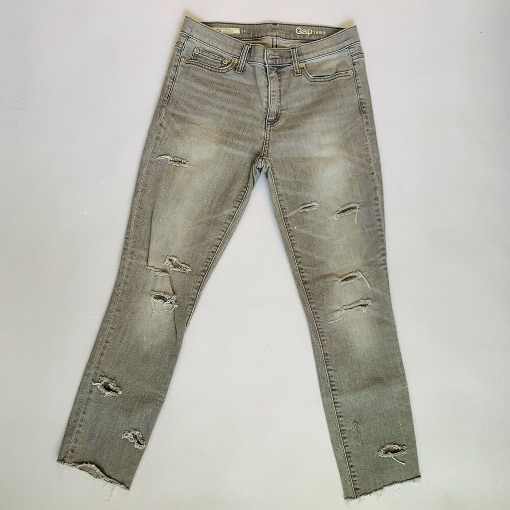 GAP Authentic Jeans Women 27 Gray Stretch Distressed Grunge Streetwear